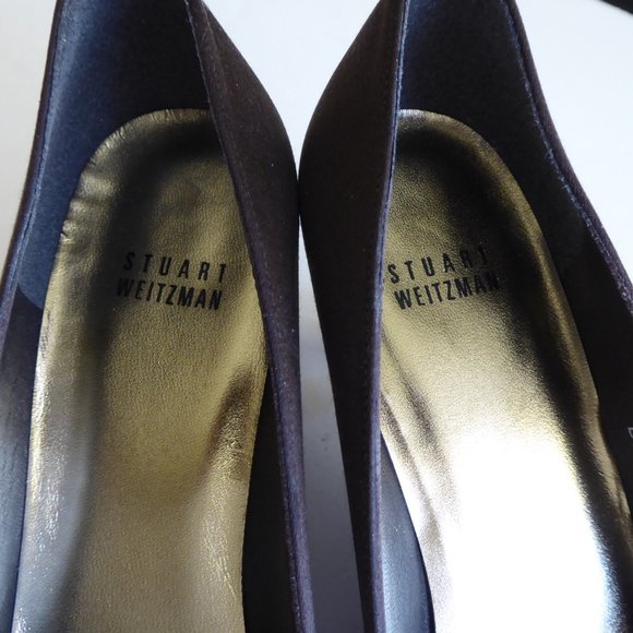 Stuart Weitzman Kitten Heel Brown Fabric Cut Out Beaded Design Pump US Size 8 - Picture 12 of 12